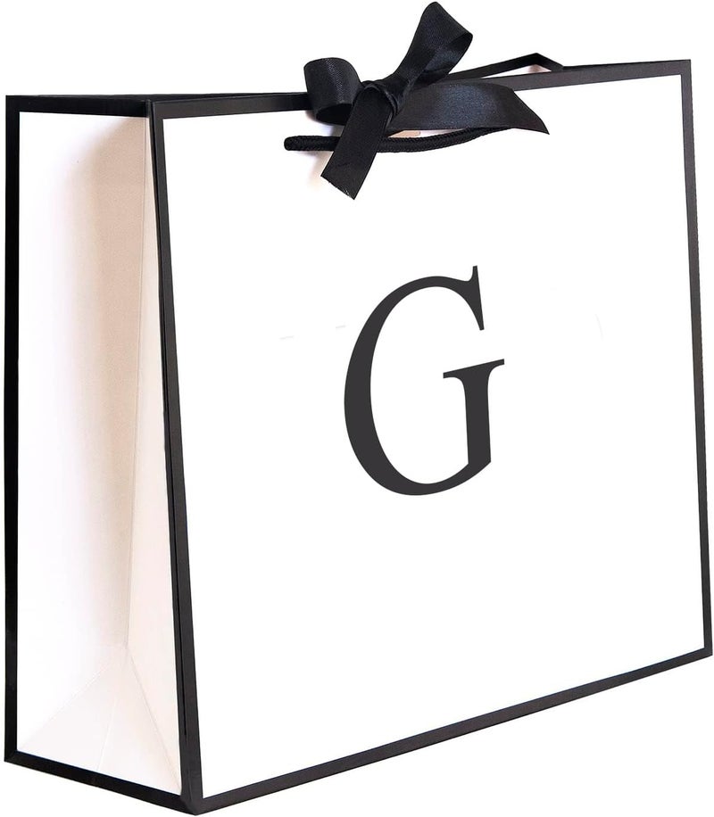 QLSKO Initial Gift Bag with Bow Ribbon Personalized Horizontal Paper Bag Monogrammed Birthday Gifts for Women Men (G-Medium) - Image 1
